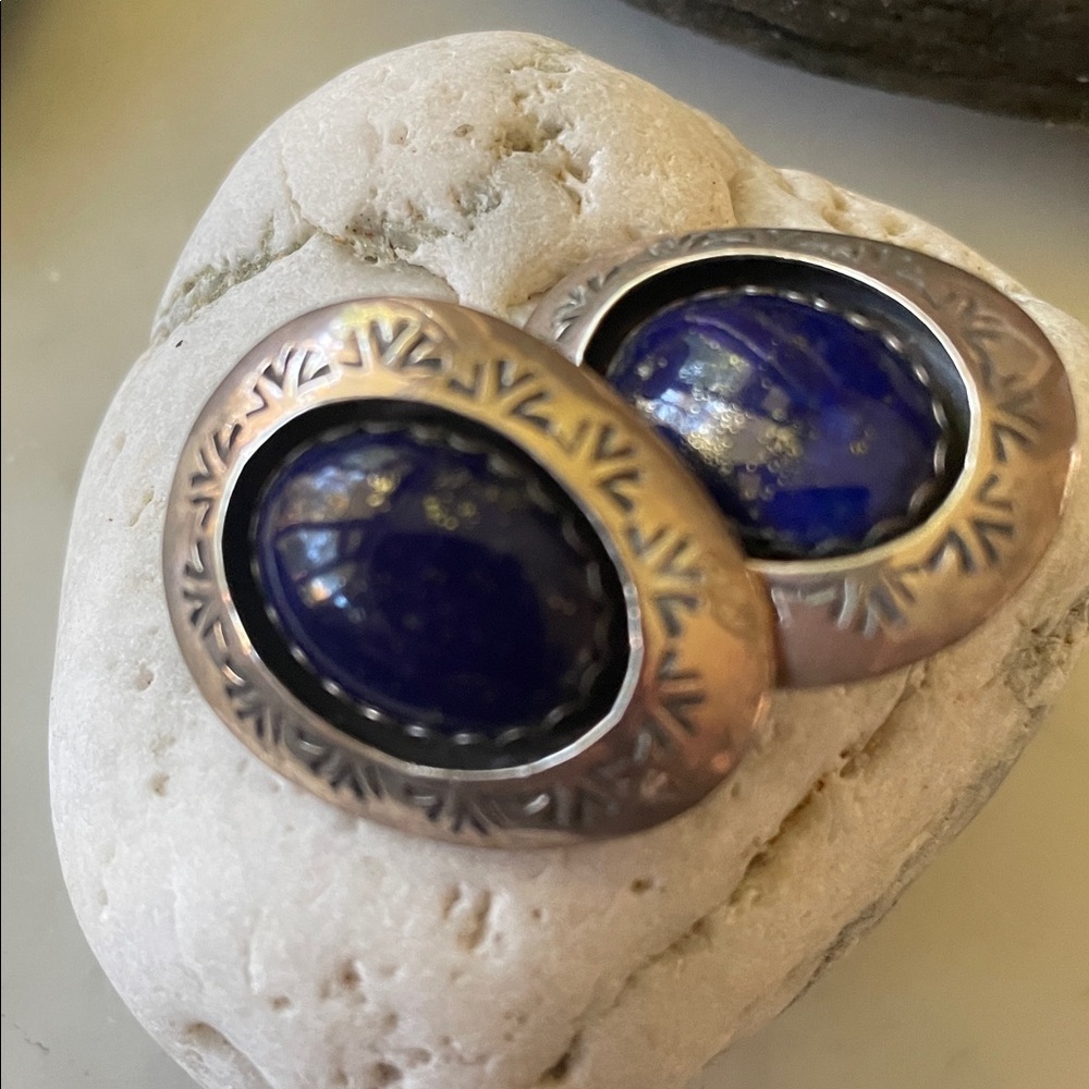 Native American Vintage Lapis Clip Earrings - Picture 12 of 12